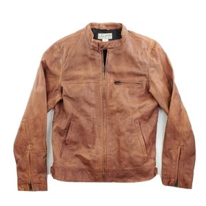 Lucky Brand Mens Leather Jacket Distressed Brown Lined sz Medium